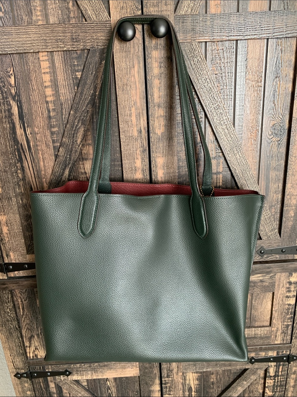 Coach Green Pebbled Leather Turnlock Tote with Tan Tag - Picture 6 of 11